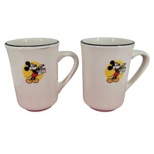 Walt Disney 2 Coffee Mugs Cups‎ White Mickey Mouse Clapper Board Rare Vintage
